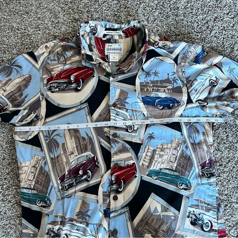 Vintage- Men's Short Sleeve Shirt - Blue Multi Car Print - Picture 5 of 6